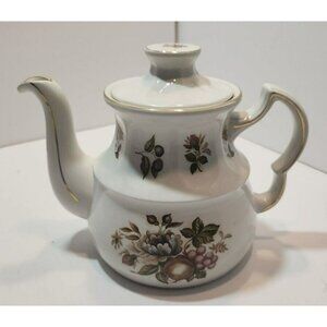 Vtg Ellgreave England Bicentennial Ironstone Teapot W/Floral & Fruit 9" by 7"